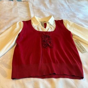 Red Christmas sweater with blouse sewn in. New.